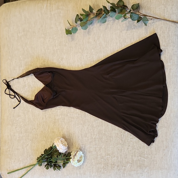 Gorgeous Retro Y2K Brown Halter Le Chateau Dress 💎 - Picture 4 of 4